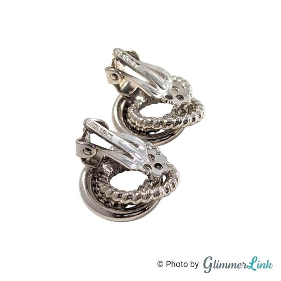 Vintage Lisner Knot Small Silver Tone Clip On Earrings - Picture 6 of 11